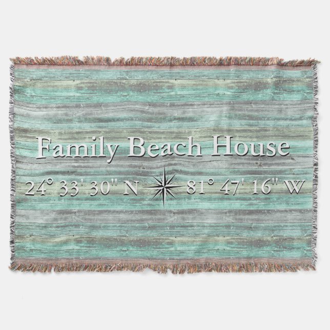 Custom Lattitude And Longitude Coastal Decor Throw Blanket (Front)