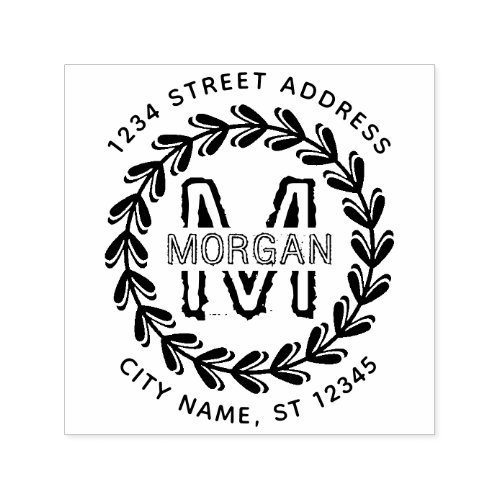 Custom Laurel Wreath Monogram Address Self_inking Stamp
