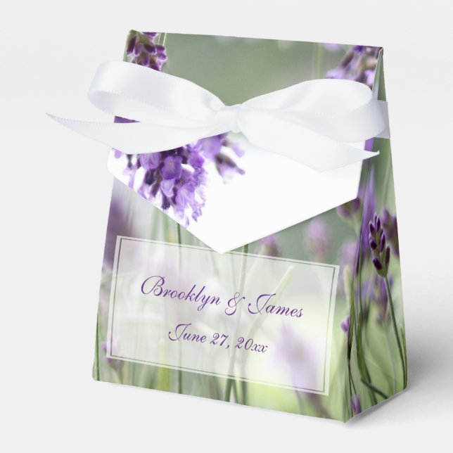 Custom Lavender Bohemian Wedding Favor Boxes (Front Side)