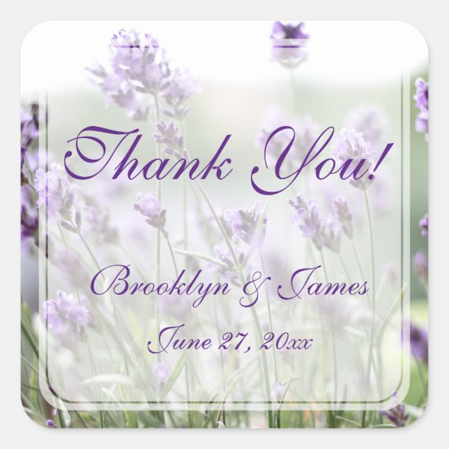 Custom Lavender Bohemian Wedding Favor Stickers (Front)