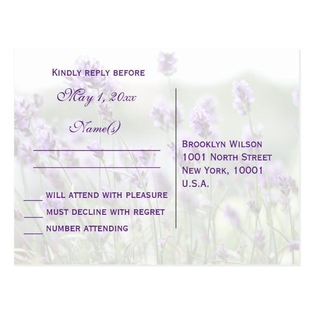 Custom Lavender Bohemian Wedding RSVP Postcards