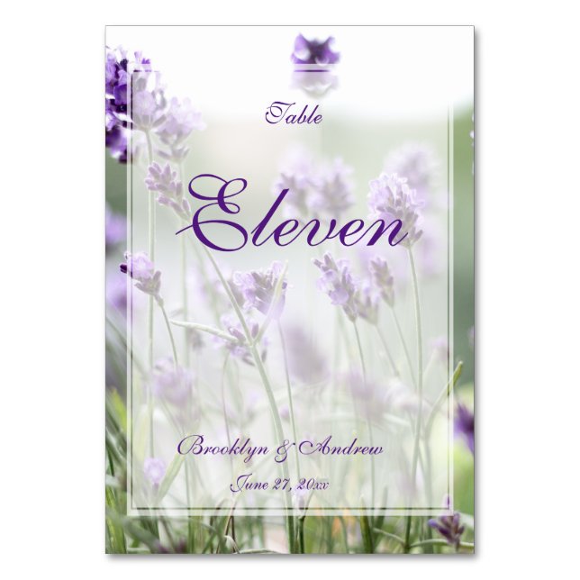 Custom Lavender Bohemian Wedding Table Numbers (Front)