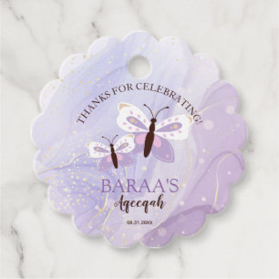 Custom Lavender Butterfly Aqeeqah Scalloped Favor Tags