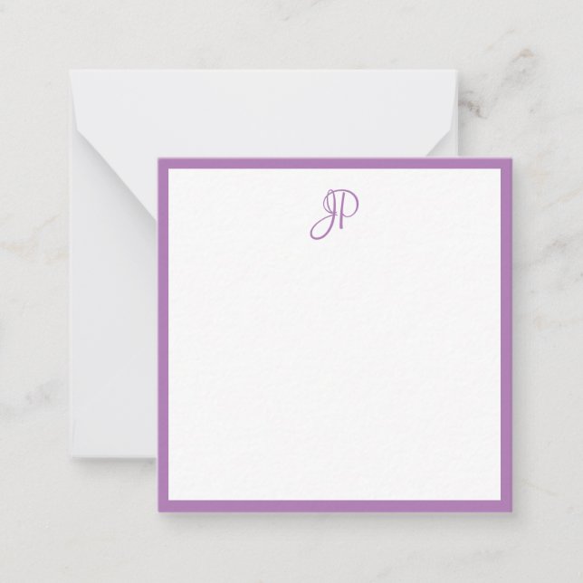 Custom Lavender Color Handwritten Monogram Note Card (Front)