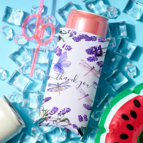 Custom Lavender Dragonfly Shabby Chic Boho Style S Seltzer Can Cooler