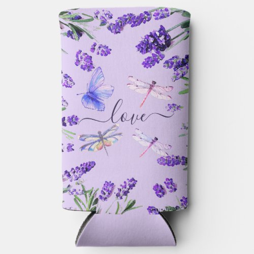 Custom Lavender Dragonfly Shabby Chic Boho Style Seltzer Can Cooler