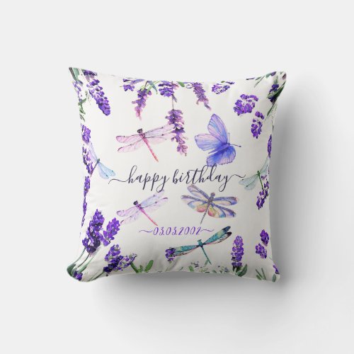 Custom Lavender Dragonfly Shabby Chic Boho Style Throw Pillow