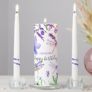Custom Lavender Dragonfly Shabby Chic Boho Style Unity Candle Set
