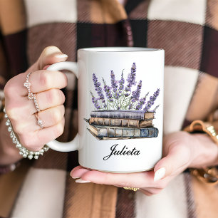 Custom Lavender Floral Book Mug, Bookish gift Coffee Mug