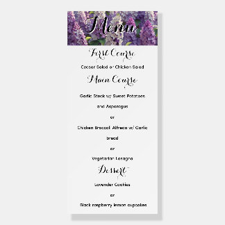Custom Lavender FLower Wedding Menu Foam Board