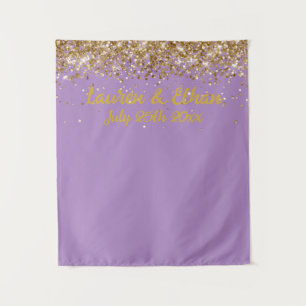 Custom Lavender & Gold Glitter Wedding Photo Booth Tapestry