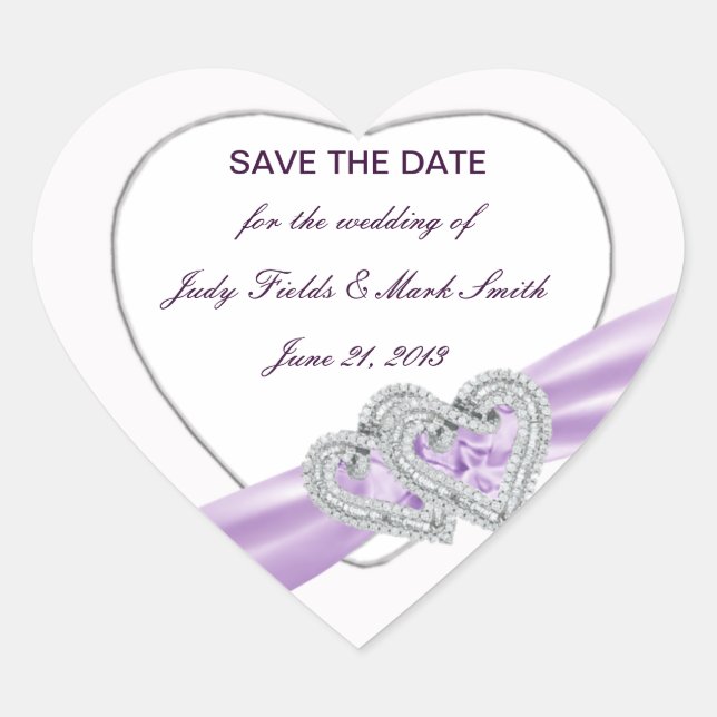 Custom Lavender Hearts Save The Date Stickers (Front)