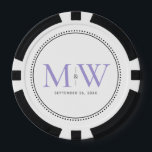 Custom Lavender Monogrammed Wedding Date Poker Chips<br><div class="desc">Custom Elegant Lavender Monogrammed with Black dotted border with wedding date. The dotted border is reminiscent of milgrain,  which is a jewelry-detailing technique often used for engagement and wedding rings. The milgrain border adds both a modern and elegant style to this monogram.</div>