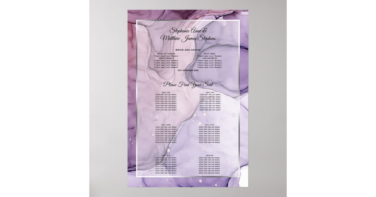 Custom Lavender Rose Abstract Seating Chart | Zazzle