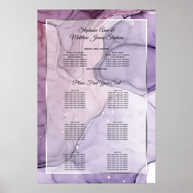 Custom Lavender Rose Abstract Seating Chart (Front)