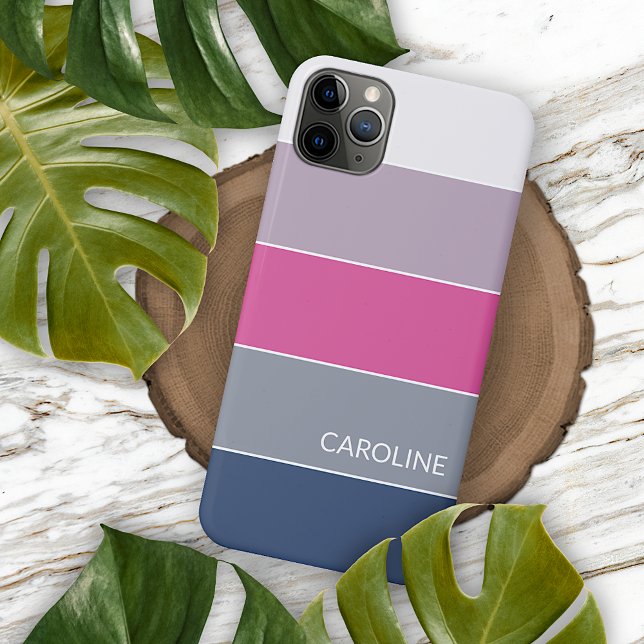 Custom Lavender Violet Dark Blue Pink Gray Stripes iPhone Case (Creator Uploaded)