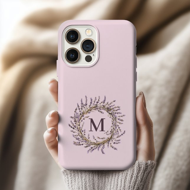 Custom Lavender Wreath Monogram Mom Wedding Bridal iPhone Case (Custom Lavender Floral Wreath Monogram Initial | Mother's Day | Wedding | Bridesmaid Phone Case Gift)