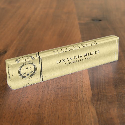 Custom Law Logo and Text  Gold Background Desk Name Plate