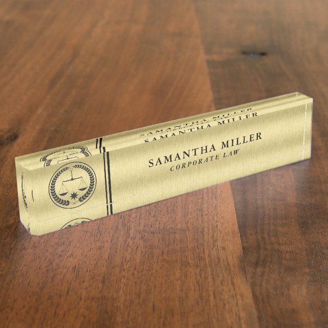Custom Law Logo and Text  Gold Background Desk Name Plate (Side)