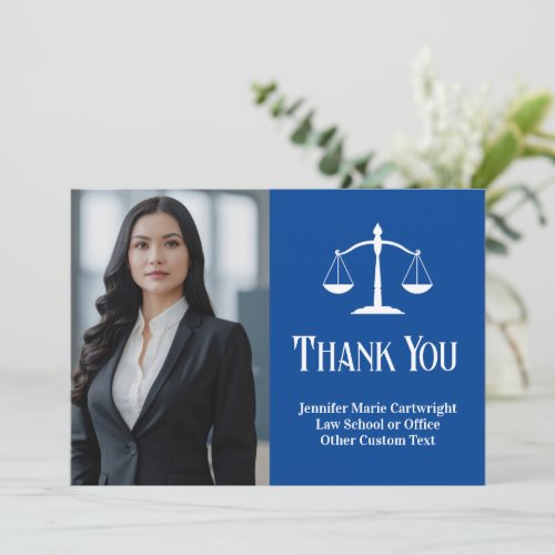 Custom Law Office Blue White Lawyer Photo Thank You Card