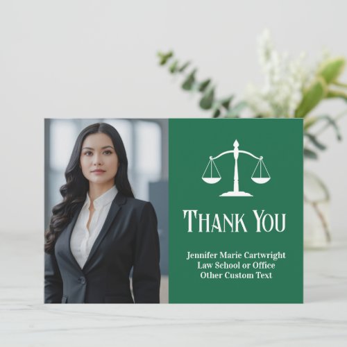 Custom Law Office Green White Lawyer Photo Thank You Card