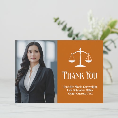Custom Law Office Orange White Lawyer Photo Thank You Card