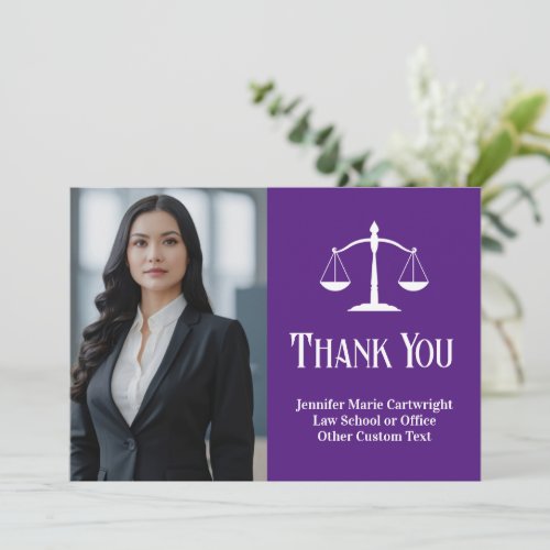 Custom Law Office Purple White Lawyer Photo Thank You Card