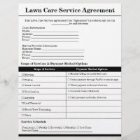 Custom Lawn Care Agreement Form Template