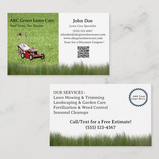 Custom Lawn Care  Business Card (Front/Back)