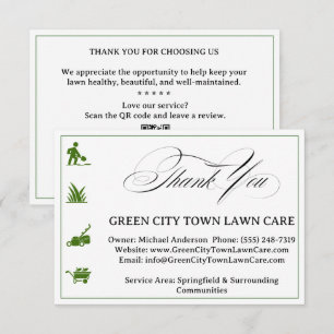 Custom Lawn Care Landscaping Business Thank You Card