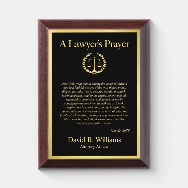 Custom Lawyers Prayer Frame, Law School Graduation Award Plaque (Vertical)