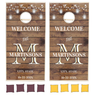 Custom Layered Monogram Family Name Rustic  Cornhole Set