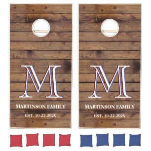 Custom Layered Monogram Family Name Rustic    Cornhole Set