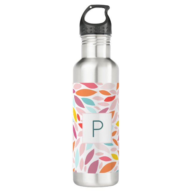 Custom Leaf Mosaic Pastel Monogram Stainless Steel Water Bottle (Front)