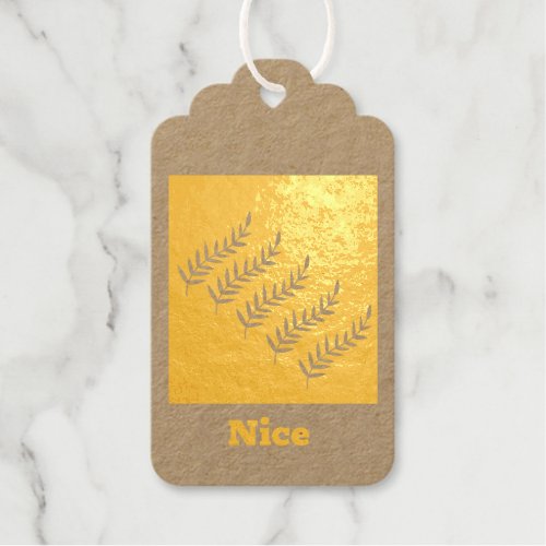 Custom Leafs Images Nice text Gold Foil Gift Tag