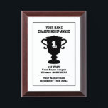 Custom league championship sports prize trophy cup award plaque<br><div class="desc">Make your own custom league champion team trophy cup prize Award Plaque. Add your own name and text. Official looking plaque with trophy cup logo design. White or custom color background. Present to tournament players, world's greatest coach, team boss, club instructor, school trainer, mvp, soccer mom, dad, co worker, colleague,...</div>