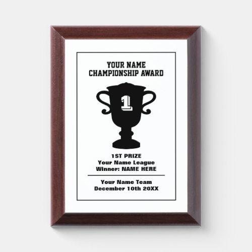 Custom league championship sports prize trophy cup award plaque
