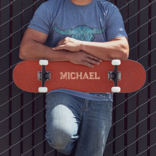 Custom Leather Look Brown Template Names Skateboard
