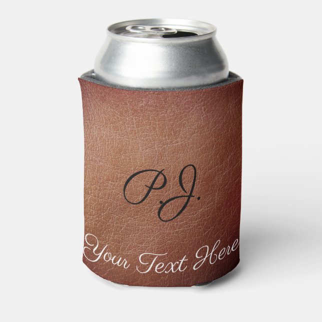 Custom Leather Look Stubby Holder Personalized  Can Cooler (Can Back)