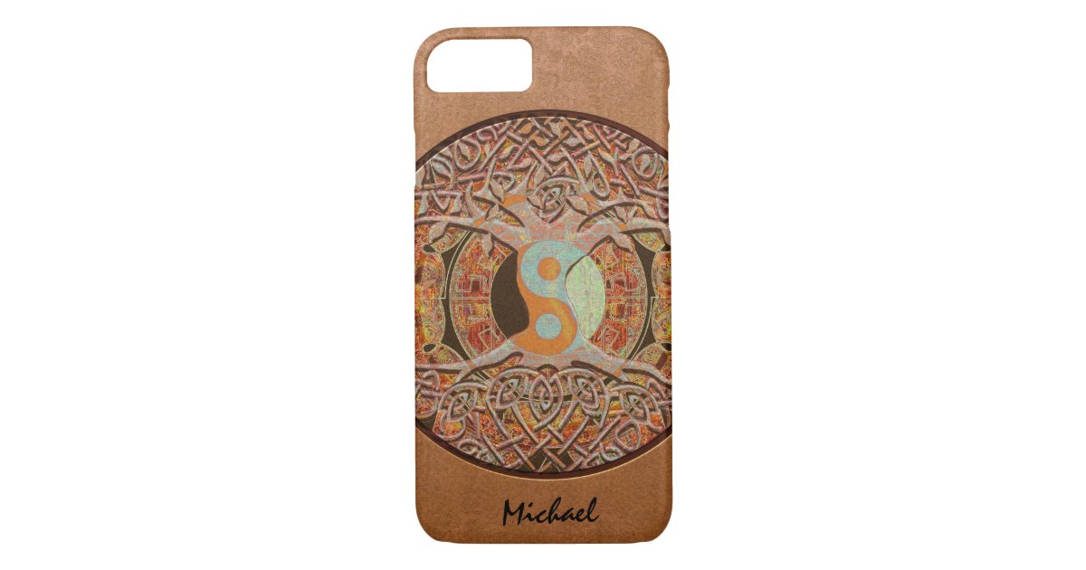 Personalized Brown Leather Phone Case - Circle