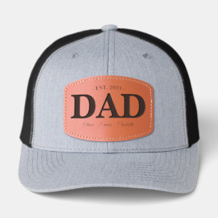 Custom Leather Patch Dad Established Kids Names Hat