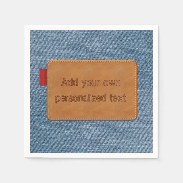 Custom Leather Tag Blue Jean Denim Napkins (Front)