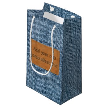 Custom Leather Tag Blue Jean Denim Small Gift Bag by wheresmymojo at Zazzle