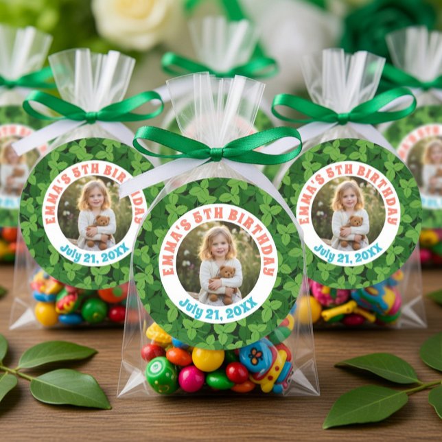 Custom Leaves & Photo Birthday Classic Round Sticker (Creator Uploaded)