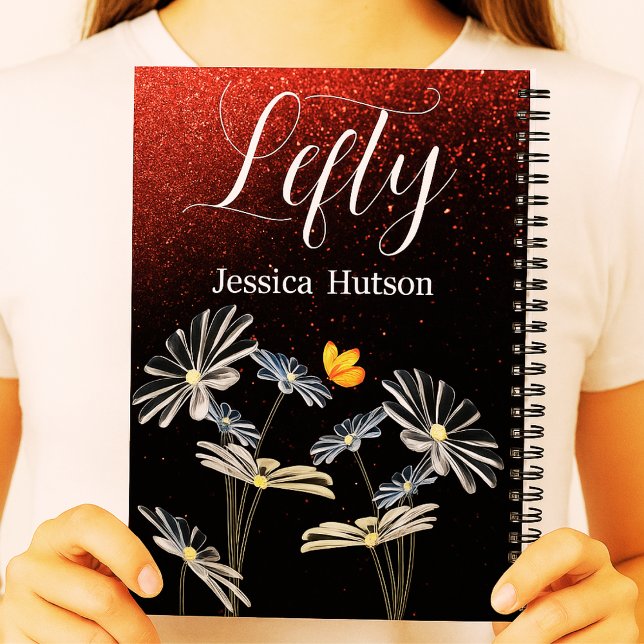 Custom Left-Handed Glitter Floral Name Gift Girls Notebook (Creator Uploaded)