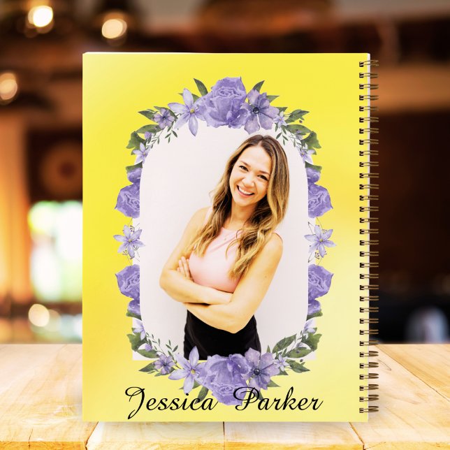 Custom Left-Handed Yellow Floral Girls Photo Name  Notebook (Creator Uploaded)