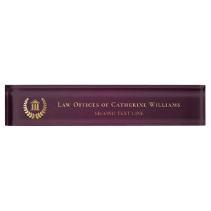 Custom Legal Law Burgundy Gold Lux Desk Name Plate
