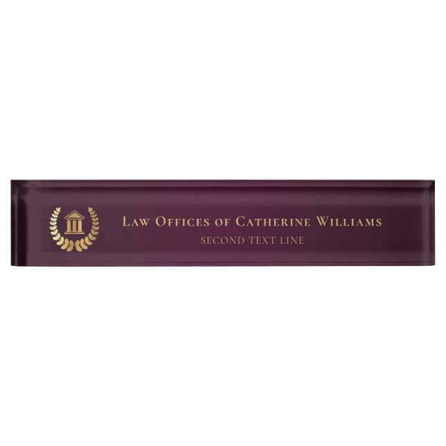 Custom Legal Law Burgundy Gold Lux Desk Name Plate (Front)