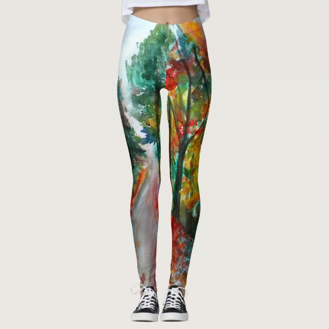 Custom Leggings Autumn Watercolor Art (Front)