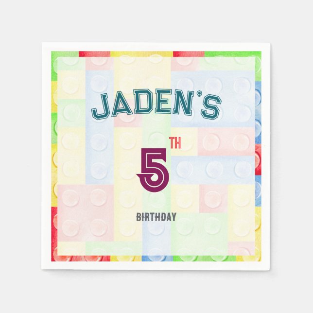 Custom Lego Block Birthday Party Napkins (Front)